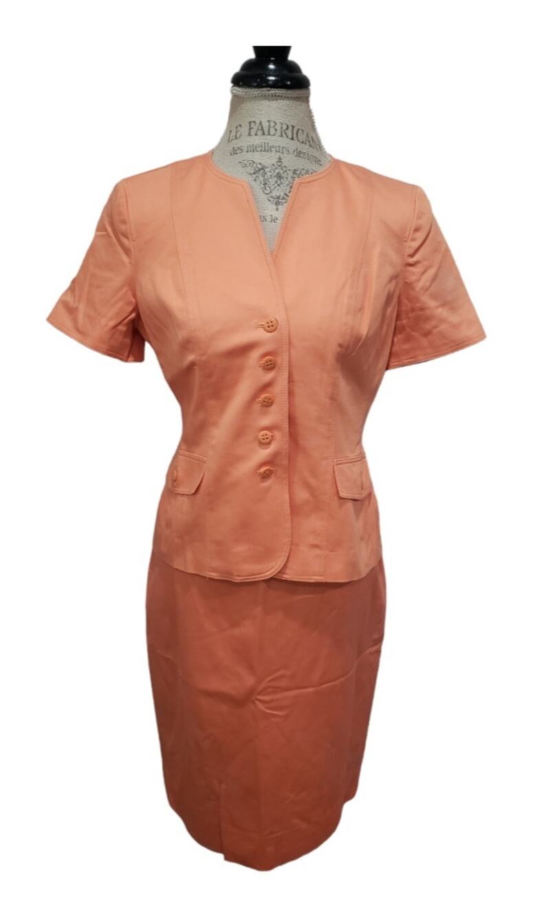Jones New York Suit Orange Multi Button Blazer Suit Jacket & Skirt 2 Piece Set